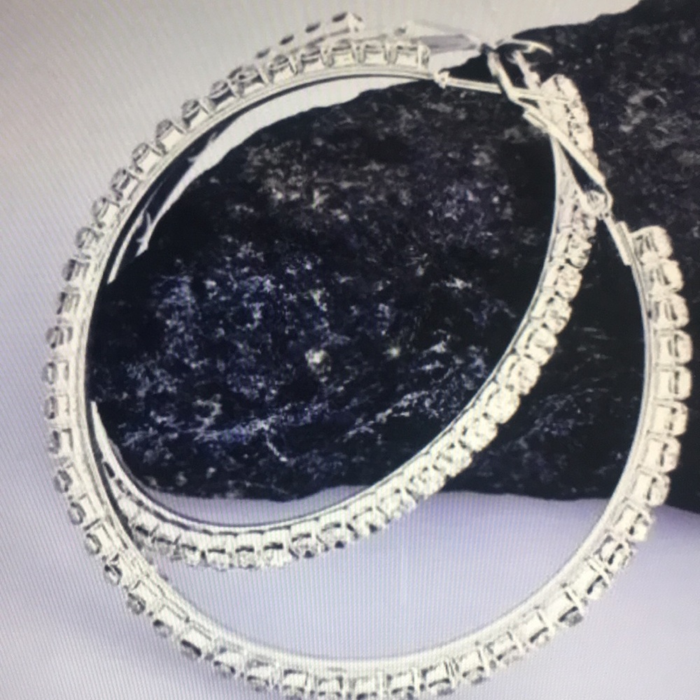 Silver White Crystal Hoops - Picture 6 of 6